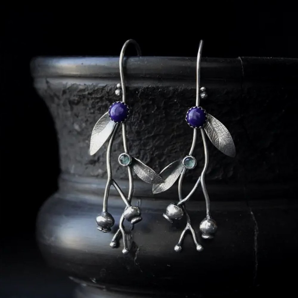 Exquisite Boho Dangle Blueberry Design • Sterling 925 Silver Plated Earrings